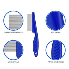 Flea Comb for Dogs & Cats – 4 Piece Fine Tooth Lice & Flea Removal Grooming Set, Blue