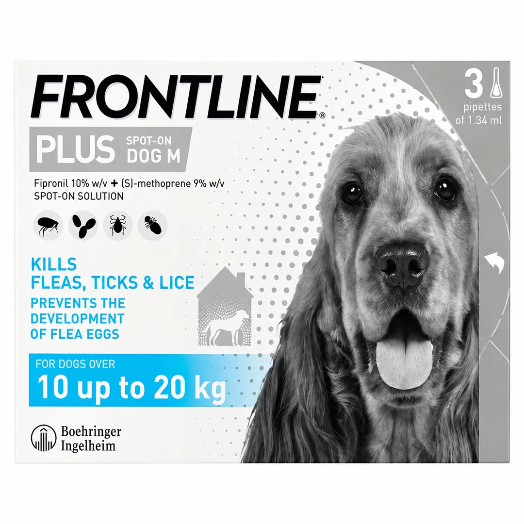 Frontline Plus For Large Dogs (10-20kg) – Pack of 3 Pipettes, Flea & Tick Spot-On Treatment