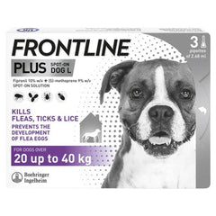 Frontline Plus For Large Dogs (20-40kg) – Pack of 3 Pipettes, Flea & Tick Spot-On Treatment