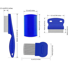 Flea Comb for Dogs & Cats – 4 Piece Fine Tooth Lice & Flea Removal Grooming Set, Blue