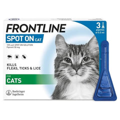 FRONTLINE Spot On Flea & Tick Treatment for Cats – Pack of 3 Pipettes – Kills Fleas in 24 Hours & Ticks – Vet-Strength Formula – Suitable for Cats 1kg+ – Up to 3 Months Protection