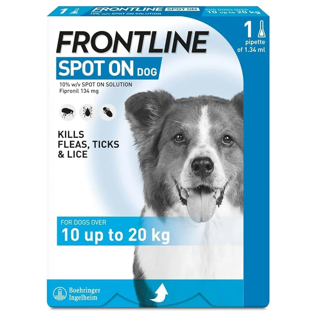 FRONTLINE Spot On Flea & Tick Control for Medium Dogs (10-20kg) – Single Pipette, Vet-Strength Treatment