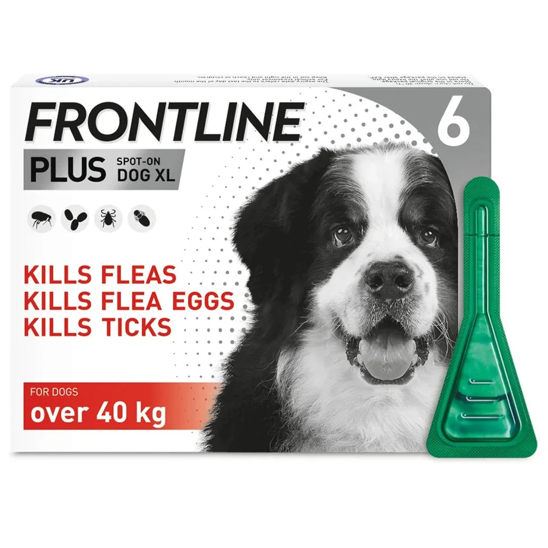 FRONTLINE Plus Flea & Tick Protection for Extra Large Dogs (Over 40kg) – Pack of 6 Pipettes, Vet-Strength Spot-On Solution