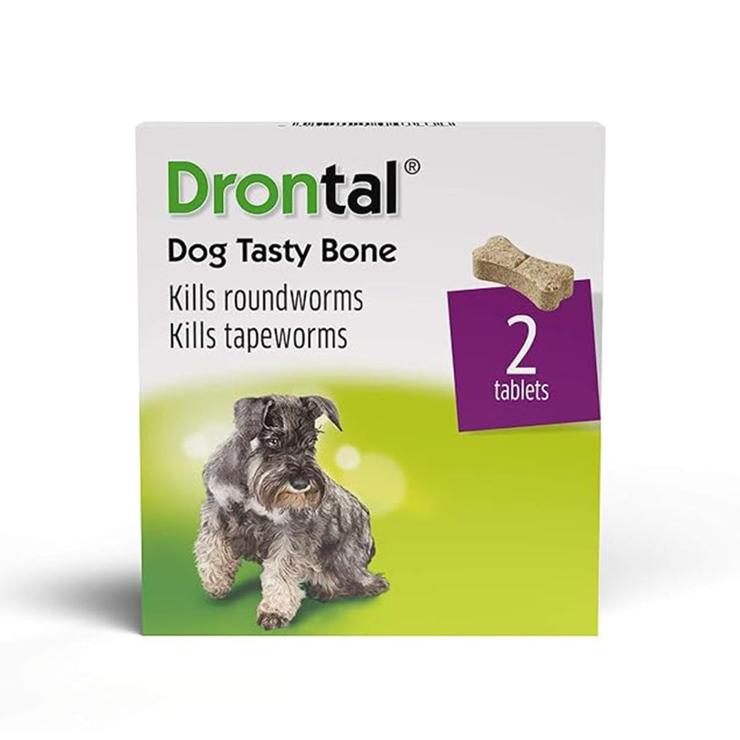 Drontal Tasty Bone Wormer Tablets for Small and Medium Dogs (2 to 20kg) – Pack of 2 Tablets