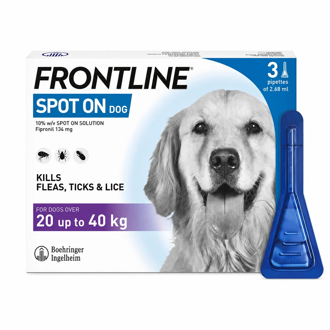 Frontline Spot On Flea & Tick Defense for Large Dogs (20-40kg) – Pack of 3 Pipettes, Vet-Strength Formula