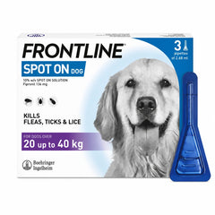 Frontline Spot On Flea & Tick Defense for Large Dogs (20-40kg) – Pack of 3 Pipettes, Vet-Strength Formula