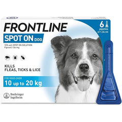 FRONTLINE Spot On Flea & Tick Defense for Medium Dogs (10-20kg) – Pack of 6 Pipettes, Vet-Strength Spot-On Solution