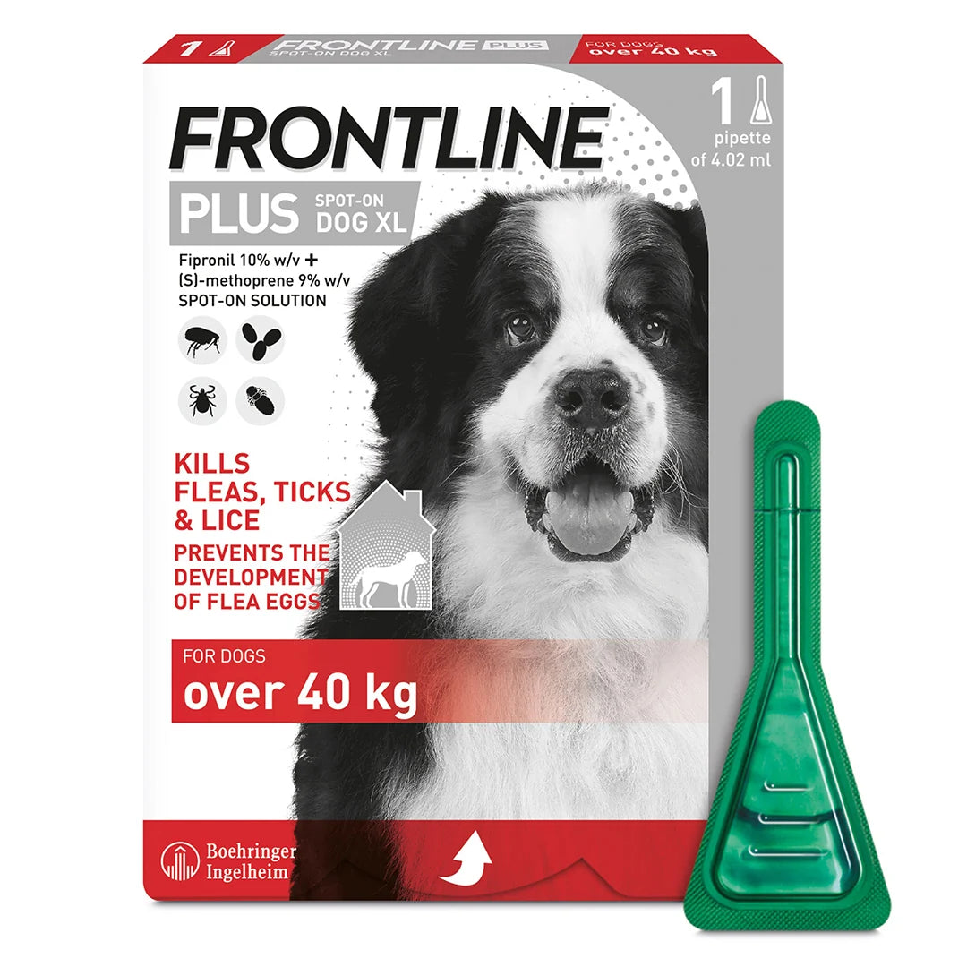 FRONTLINE Plus Flea & Tick Control for Extra Large Dogs (Over 40kg) – Single Pipette, Vet-Strength Formula