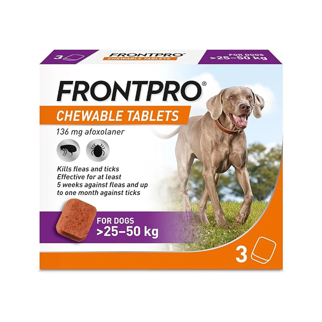 FRONTPRO Chewable Tablets - Flea and Tick Protection for Canines 25-50kg - 3 Tablet Pack
