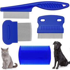 Flea Comb for Dogs & Cats – 4 Piece Fine Tooth Lice & Flea Removal Grooming Set, Blue