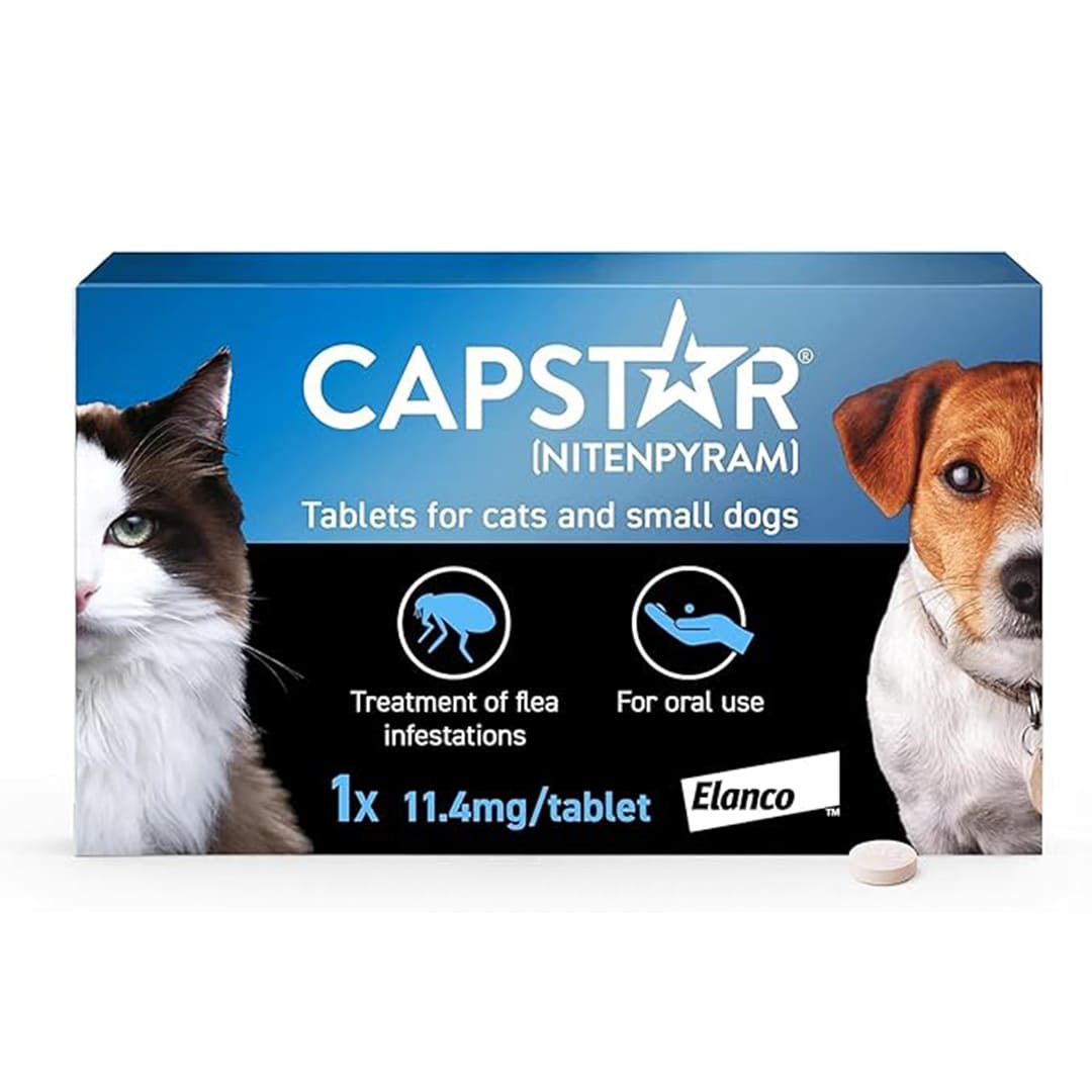 Capstar Fast-Acting Flea Tablet for Cats & Small Dogs (1kg–11kg) – Kills Adult Fleas in 6 Hours – Starts Working in 15–30 Minutes – Single Tablet