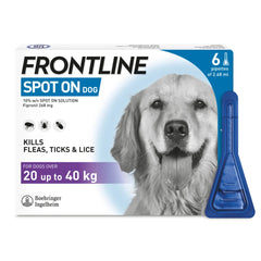 Frontline Spot On Flea & Tick Protection for Large Dogs (20-40kg) – Pack of 6 Pipettes, Vet-Strength Spot-On Solution
