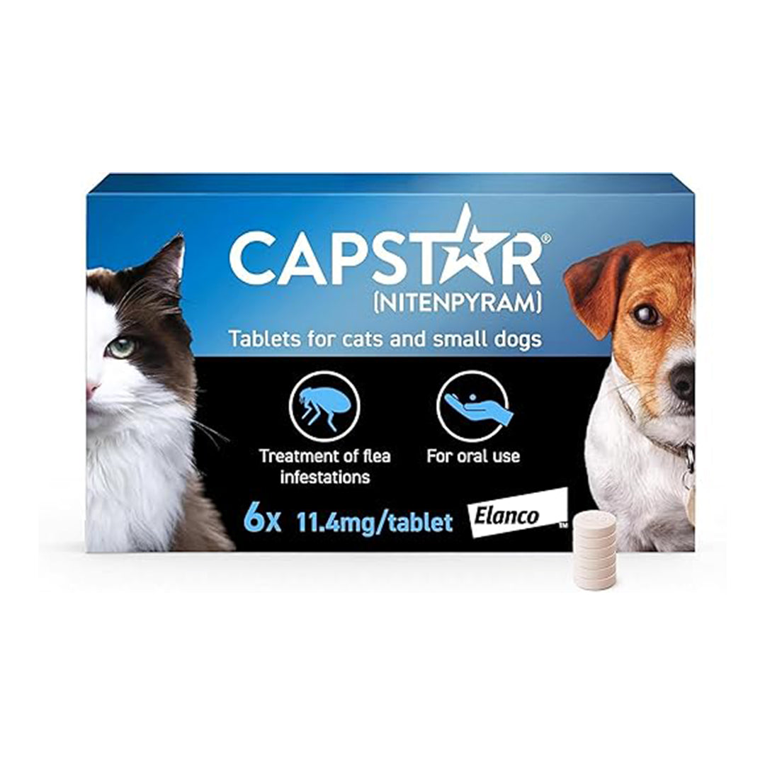 Capstar Fast-Acting Flea Tablets for Cats & Small Dogs (1kg–11kg) – Kills Adult Fleas in 6 Hours – Starts Working in 15–30 Minutes – Pack of 6 Tablets (6 x 11.4 mg)