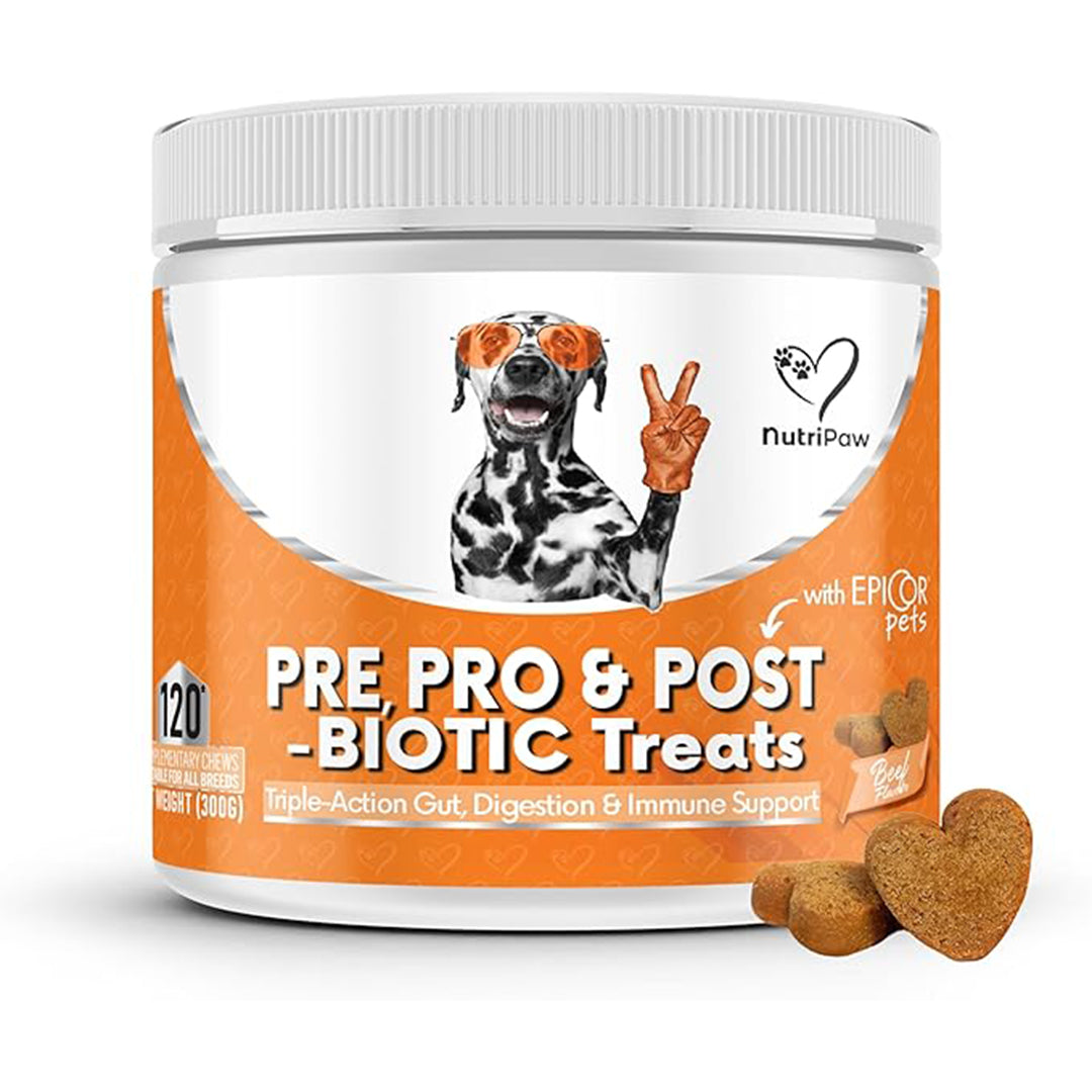 NutriPaw Pre, Pro & Postbiotic Digestive Treats for Dogs – Supports Gut Health, Sensitive Stomachs, Anal Glands, Scooting, Loose Stools & Itchy Ears – For All Breeds
