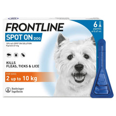 FRONTLINE Spot On Flea & Tick Control for Small Dogs (2-10kg) – Pack of 6 Pipettes