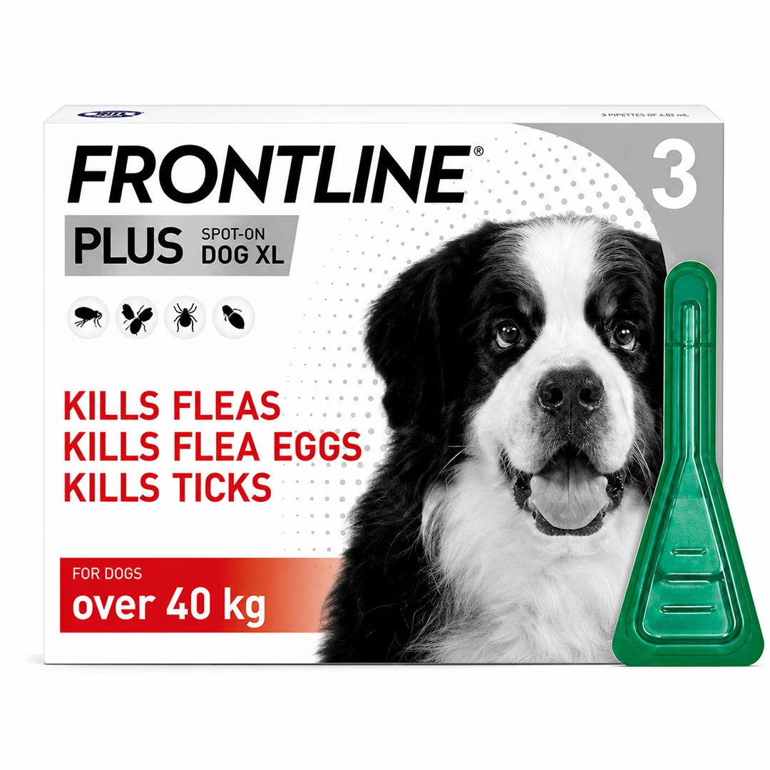 FRONTLINE Plus Flea & Tick Defense for Extra Large Dogs (Over 40kg) – Pack of 3 Pipettes, Vet-Strength Spot-On