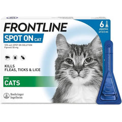 FRONTLINE Spot On Flea & Tick Treatment for Cats – Pack of 6 Pipettes – Kills Fleas in 24 Hours & Ticks – Vet-Strength Formula – Suitable for Cats 1kg+ – Up to 6 Months Protection