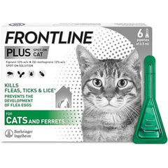 FRONTLINE Plus Flea & Tick Control for Cats & Ferrets – Pack of 6 Pipettes