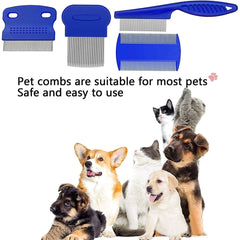 Flea Comb for Dogs & Cats – 4 Piece Fine Tooth Lice & Flea Removal Grooming Set, Blue