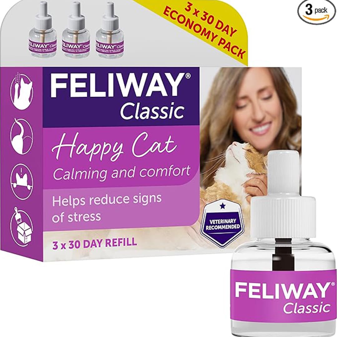 FELIWAY Classic 30-Day Cat Calming Refills for Pheromone Diffuser – Pack of 3 Refills (3 x 48ml) – Reduces Stress, Scratching & Spraying – Veterinary Recommended – Drug-Free – Clinically Proven