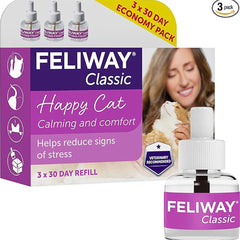 FELIWAY Classic 30-Day Cat Calming Refills for Pheromone Diffuser – Pack of 3 Refills (3 x 48ml) – Reduces Stress, Scratching & Spraying – Veterinary Recommended – Drug-Free – Clinically Proven