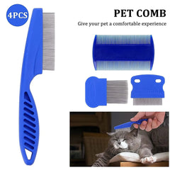 Flea Comb for Dogs & Cats – 4 Piece Fine Tooth Lice & Flea Removal Grooming Set, Blue