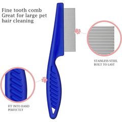 Flea Comb for Dogs & Cats – 4 Piece Fine Tooth Lice & Flea Removal Grooming Set, Blue