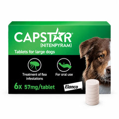 Capstar Fast-Acting Flea Tablets for Large Dogs (11kg–57kg) – Kills Adult Fleas in 6 Hours – Starts Working in 15–30 Minutes – Pack of 6 Tablets (6 x 57 mg)