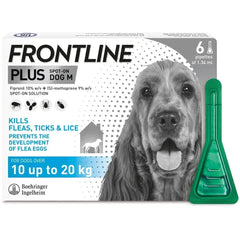 Frontline Plus For Large Dogs (10-20kg) – Pack of 6 Pipettes, Flea & Tick Spot-On Treatment