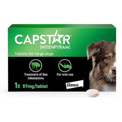 Capstar Fast-Acting Flea Tablet for Large Dogs (11kg–57kg) – Kills Adult Fleas in 6 Hours – Starts Working in 15–30 Minutes – Single Tablet (1 x 57 mg)