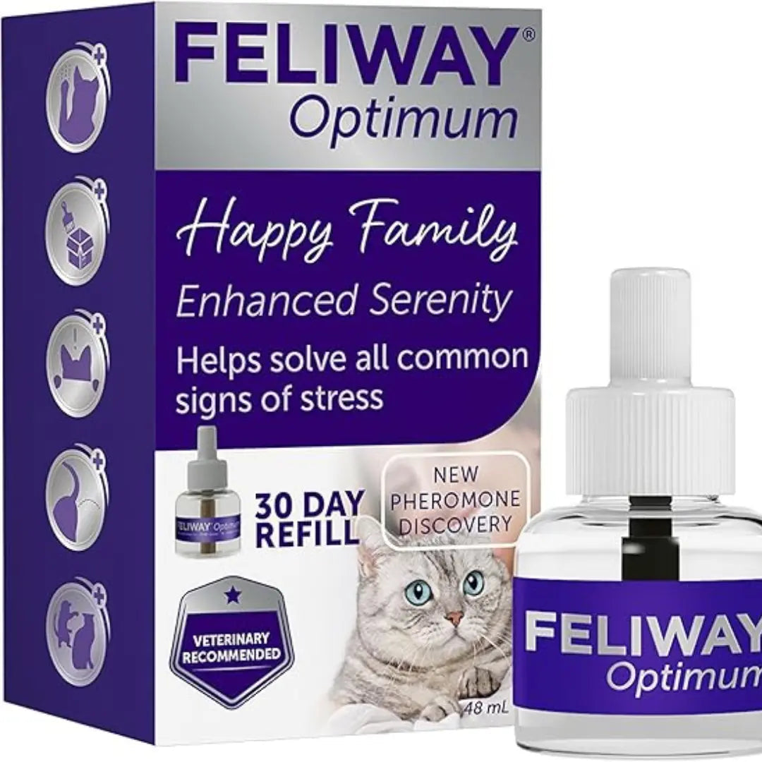 FELIWAY Optimum 30-Day Cat Calming Refill for Pheromone Diffuser – Single Refill (1 x 48ml) – Reduces Stress, Scratching & Spraying – Veterinary Recommended – Drug-Free – Clinically Proven
