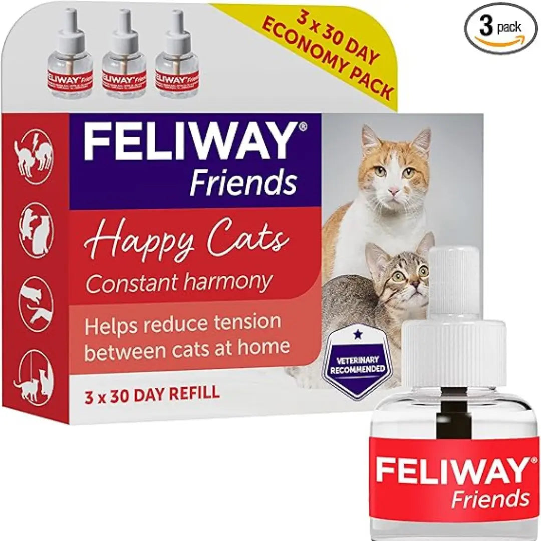 FELIWAY Friends 30-Day Cat Calming Refills for Pheromone Diffuser – Pack of 3 Refills (3 x 48ml) – Reduces Conflict in Multi-Cat Households – Veterinary Recommended – Drug-Free – Clinically Proven